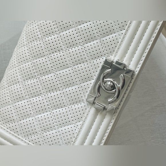 Like New Chanel Perforated Lambskin Leather Medium White Flap Boy Bag - Picture 3 of 10